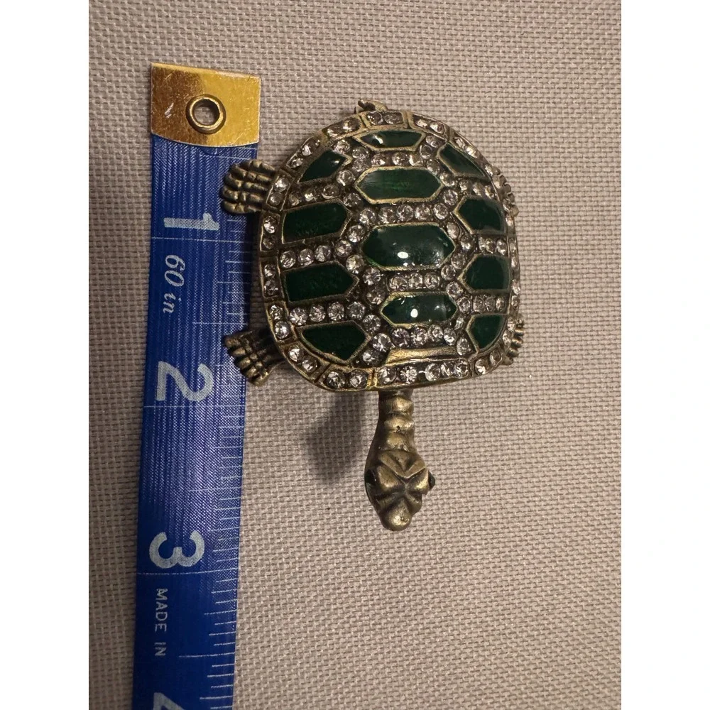 Bejeweled Turtle Trinket Bok Green‎ & Rhinestone 2.5